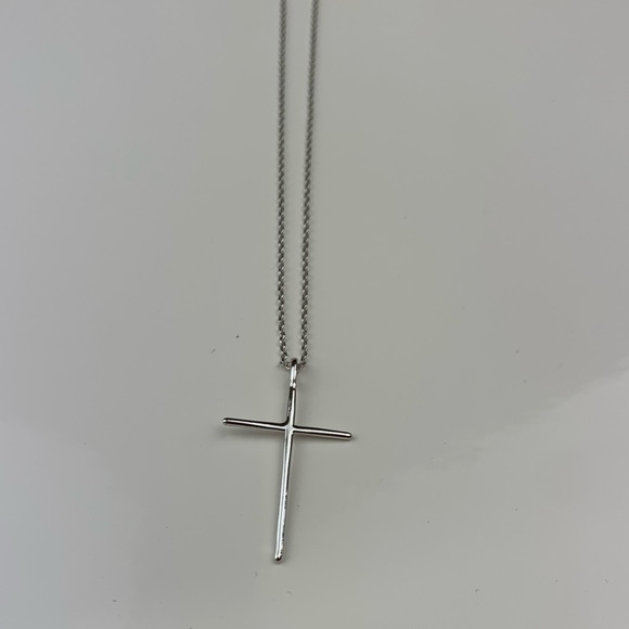 Rhodium planted Cross Necklace.  17 Inch. - Picture 2 of 4